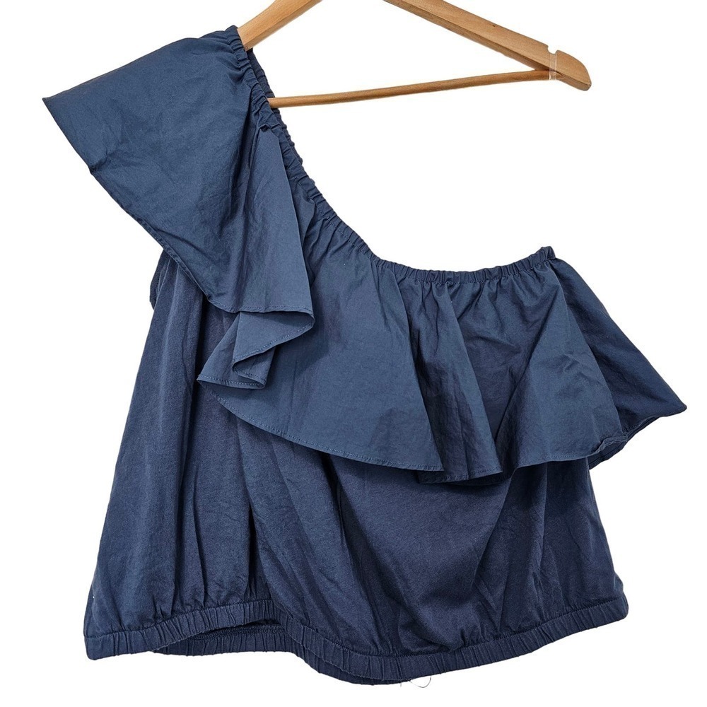A New Day Blouse Womens XL Blue One Shoulder Ruffle Sleeveless Boho Top